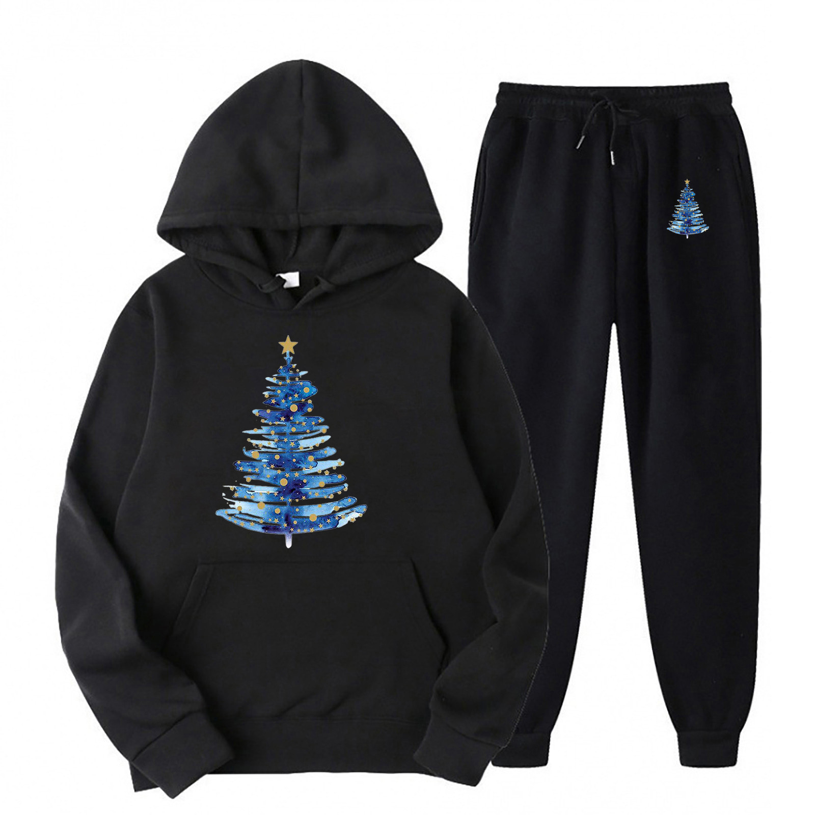Awdenio Shirts Sets for Women , Women's Winter Casual Loose Fitting Long Sleeved Hooded Christmas Print Fleece Sweater and Pants Set On